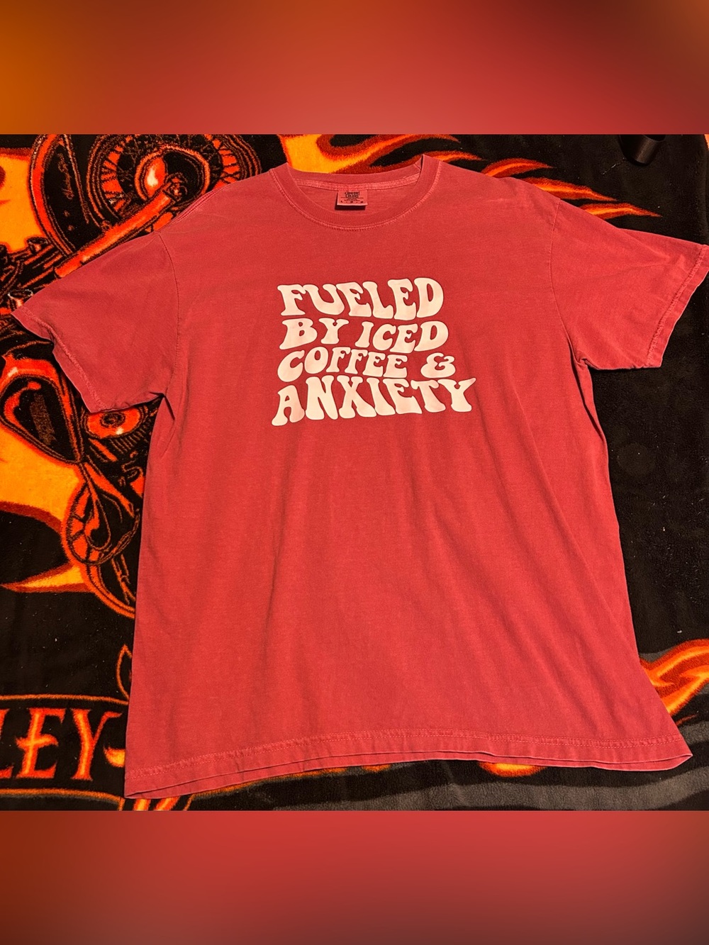 Fueled By Iced Coffee & Anxiety Tshirt in Crimson